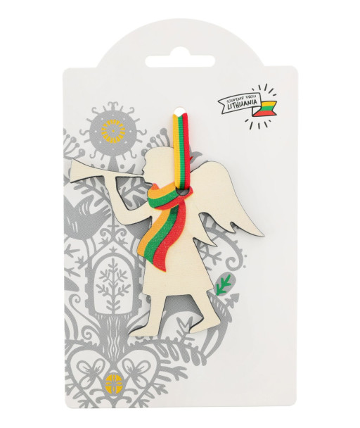 Pakabinama dekoracija angelas su trispalviu šaliku